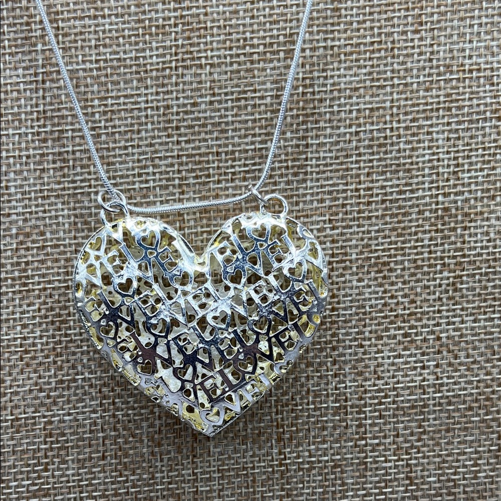 Love Heart Large Pendant Necklace 22” Length